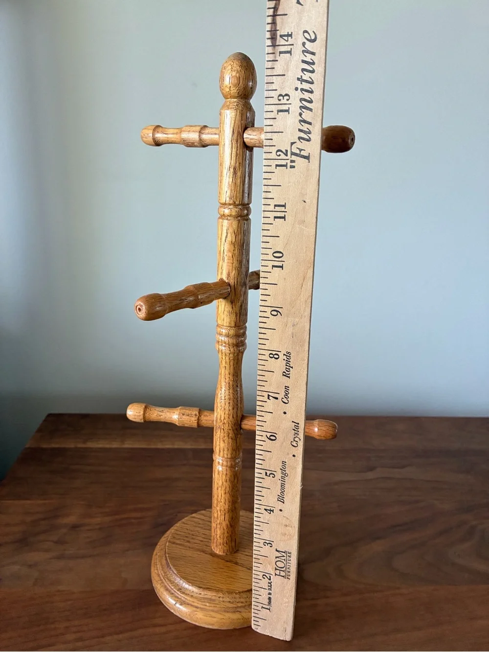 Vintage Solid Wood Mug Tree 6 Hooks Rustic - 14.5